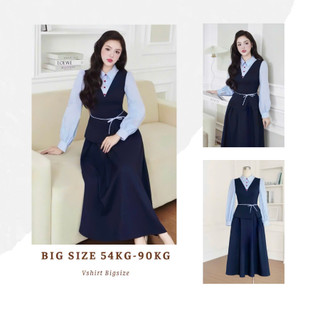  Váy đầm xanh navy phối sọc giả set bigsize  50kg đến 90kg  VSHIRT 