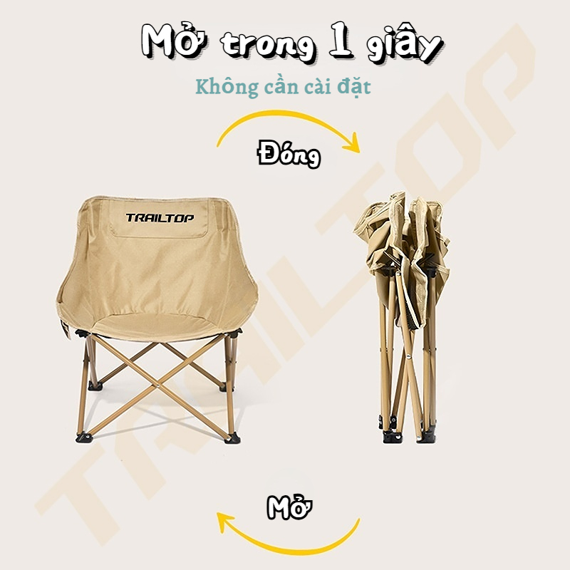 【COD】Trailtop Ghế Gấp Gọn Camping - Ghế Câu Cá Dã Ngoại Nhẹ Gọn, Ghế Mặt Trăng Chịu Lực 160kg | BigBuy360 - bigbuy360.vn