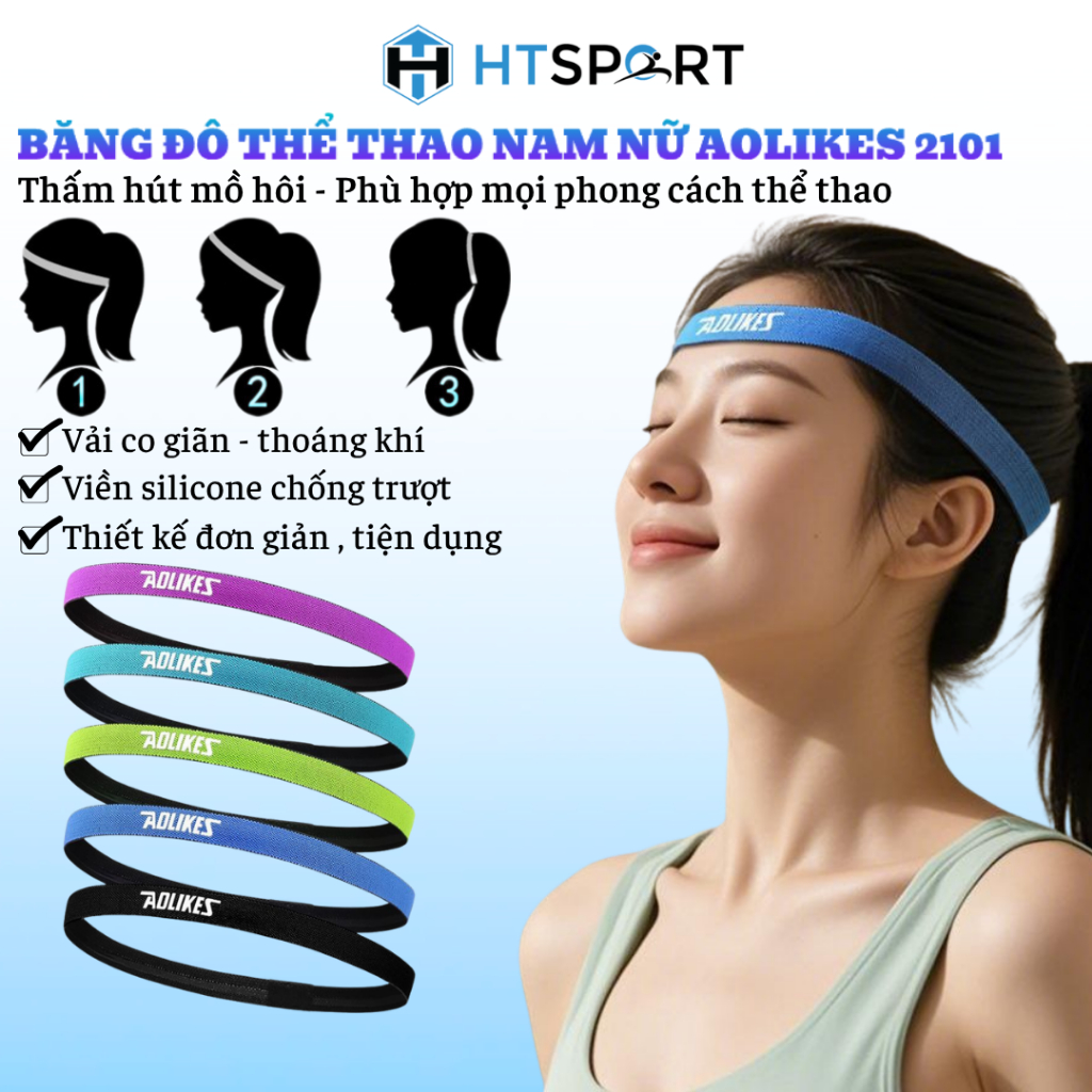 Băng Trán Aolikes AL 2101 Thể Thao Nam Nữ, Băng Đô Tập Gym, Chạy Bộ, Chống Trượt, Co Giãn Tốt