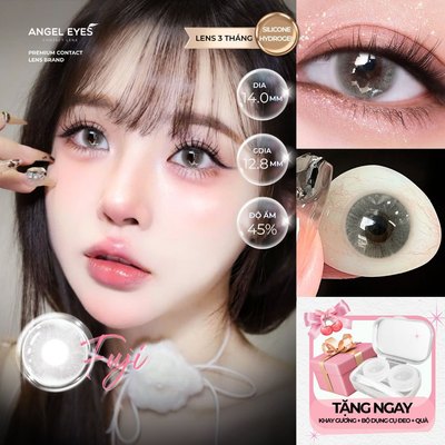 Lens áp tròng xám tây có độ cận 0-8 Fuji Gray hiệu Angel Eyes | Kính áp tròng xám khói không giãn đường kính màu 12.8mm