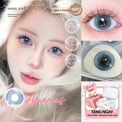 Lens xanh có độ cận 0-8 Aquarius N'Rosa cho mắt thở cao cấp Angel Eyes phân phối, kính giãn tròng xanh có viền 14.5mm