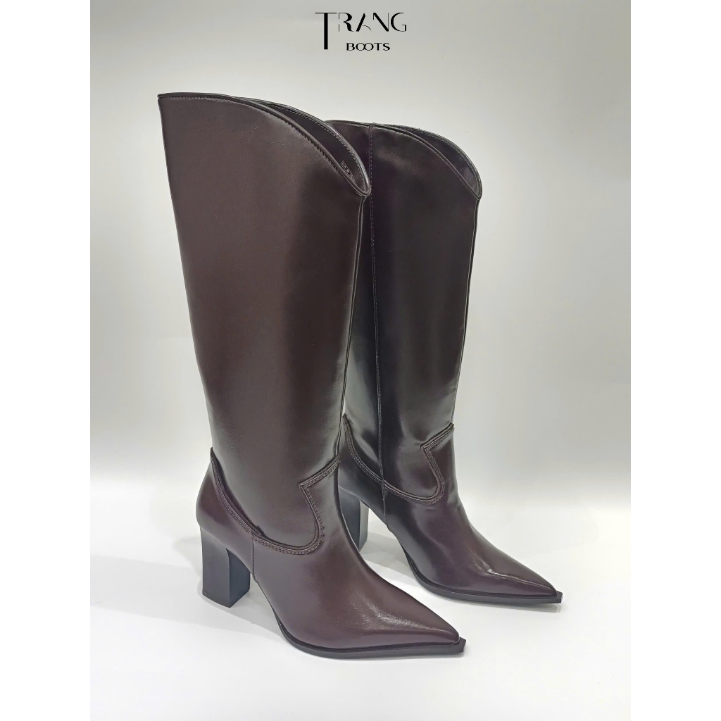 KNEE BOOTS COWBOY ZARA CỔ BẤT ĐỐI XỨNG GÓT TRỤ TRENDY