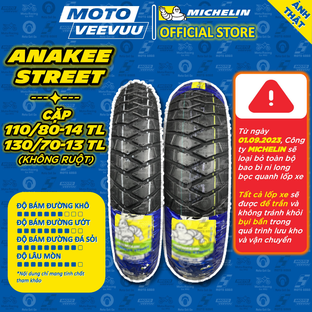 [MTVV] [GIÁ SỐC] CẶP VỎ LỐP xe máy MICHELIN ANAKEE STREET 110/80-14 & 130/70-13 TL ADV PCX 160<END>