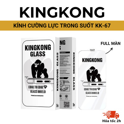 [KHÔNG VIỀN] Kính cường lực KINGKONG KK-67, chống vỡ, trong suốt full màn iphone xsmax 11 12 13 14 15 16 17 Pro Promax
