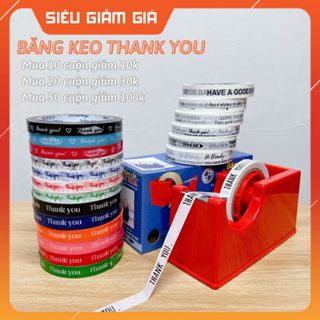 Băng keo Thank you dán nắp ly nhựa trà sữa, cà phê,... băng keo cảm ơn khổ 1.2cm 1.5cm dài 60m