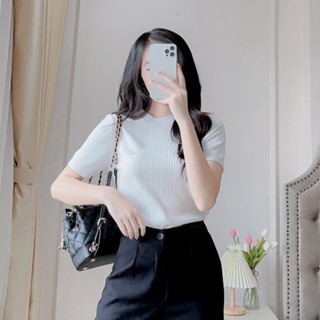  Áo len tăm nữ Charme cộc tay phong cách Hàn Quốc 8018 