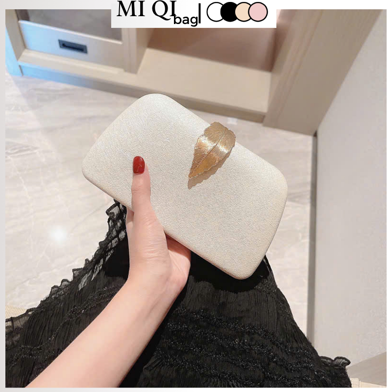 Túi xách nữ Clutch nữ dự tiệc hoạ tiết lá vàng,Ví nữ cầm tay sang trọng có dây đeo đi tiệc đi chơi MIQIBAG TX-153
