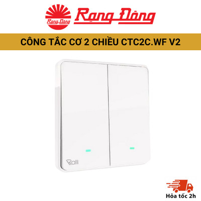 Công tắc hai chiều không dây CT2C V2 Rạng Đông sử dụng mạch tự phát năng lượng, với bộ công tắc 2 chiều điều khiển từ xa