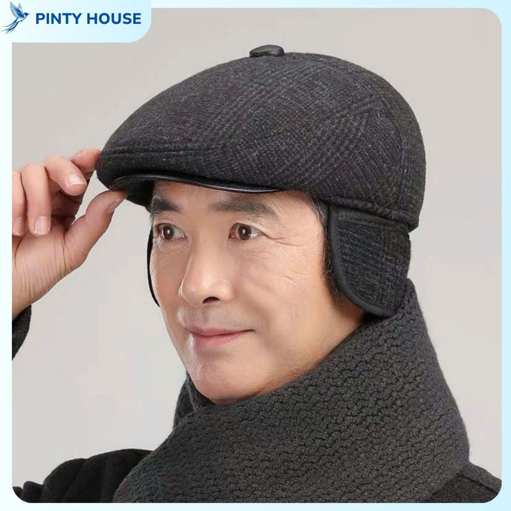 Mũ beret mỏ vịt chất liệu dạ, Mũ nồi nam trung niên có tai che giữ ấm mùa đông hàng loại 1, quà tặng cho bố và ông