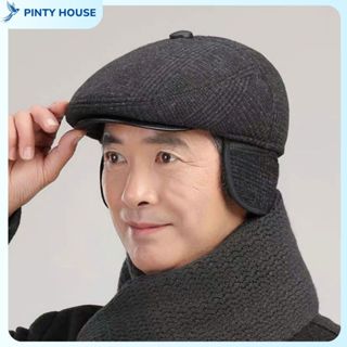  Mũ beret mỏ vịt chất liệu dạ Mũ nồi nam trung niên có tai che giữ ấm mùa đông hàng loại 1 quà tặng cho bố và ông 