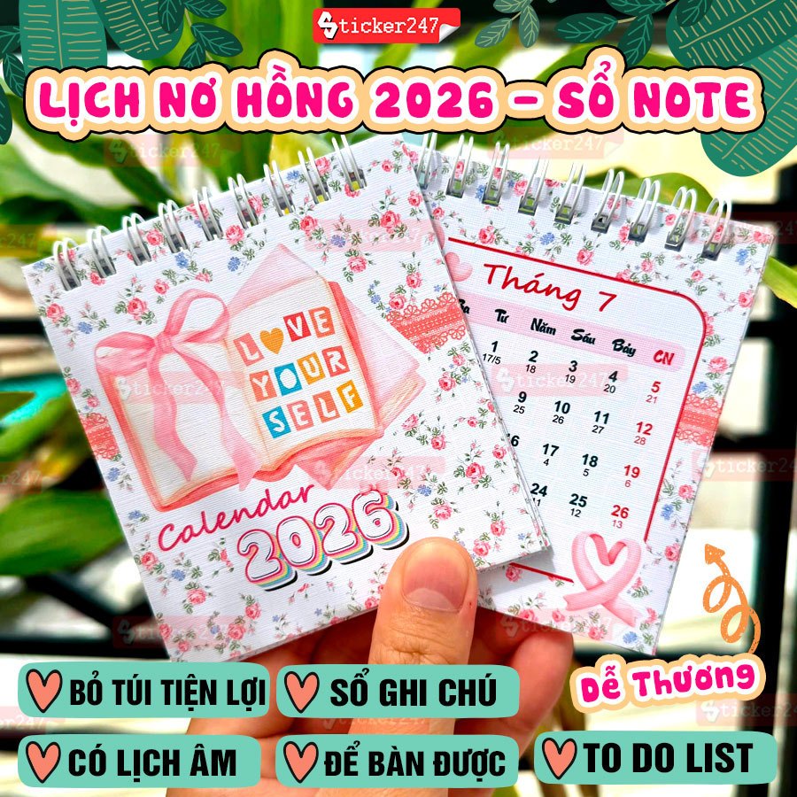 Lịch Để Bàn 2026 Nơ Hồng Có Lịch Âm 🌈𝑭𝒓𝒆𝒆𝒔𝒉𝒊𝒑 Lịch Mini 2026, Lịch Coquette Có To Do List, Làm Sổ Ta