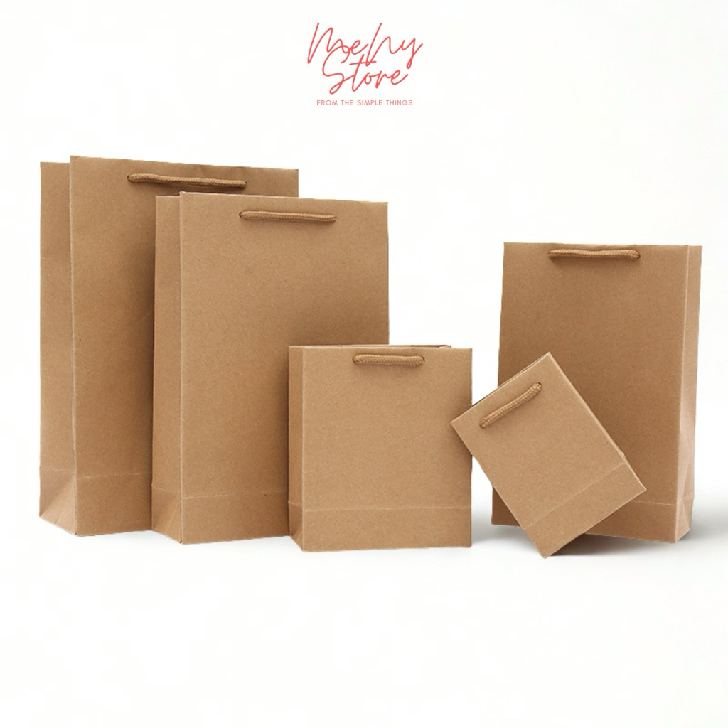 Combo 5 túi giấy đựng quà KRAFT TRƠN loại dày, túi xi măng trơn có quai xách nhiều kích cỡ