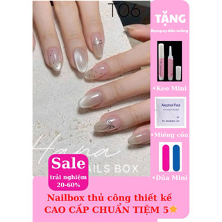   Hoả tốc  Móng úp tay Nail box thiết kế móng tay giả THẠCH HỒNG T06 mắt mèo vẽ nơ Hana Nailbox 