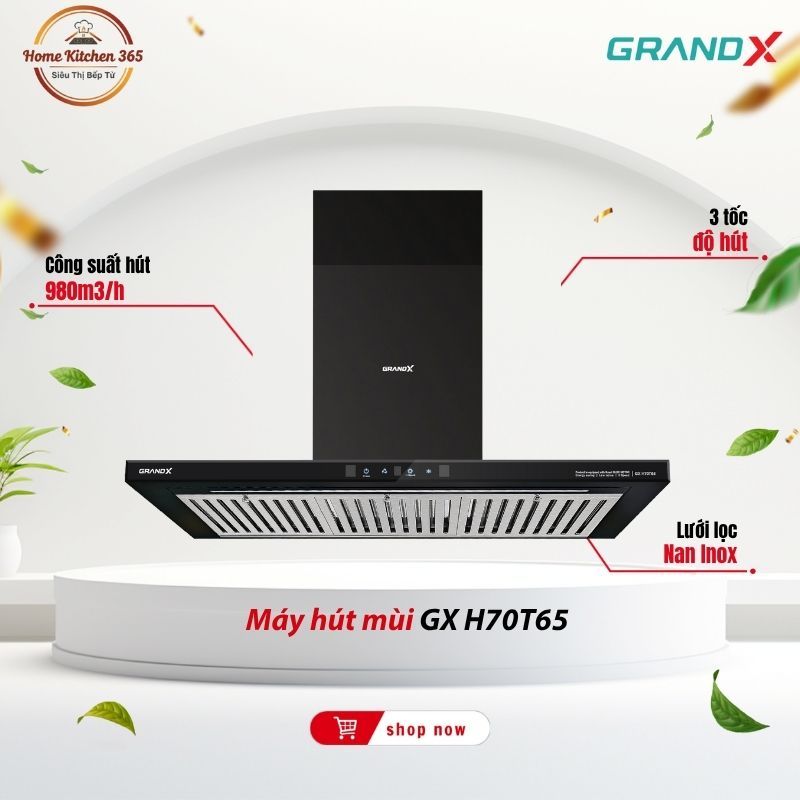 Máy Hút Mùi GrandX GX H70T65 | Máy hút mùi 70cm kính cong GrandX