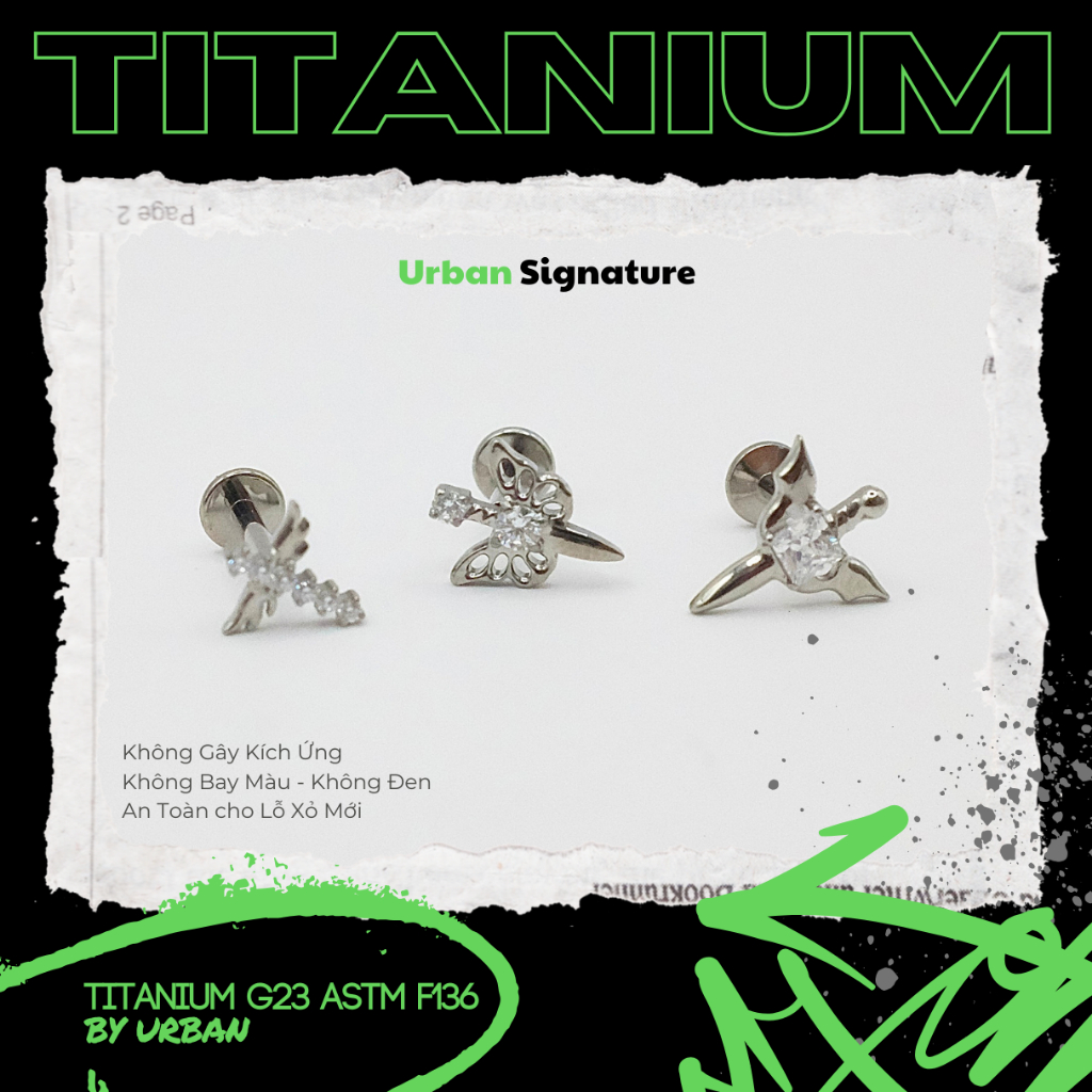 [1 Mặt Khuyên] Khuyên tai, chất liệu titan G23 ASTM F136 PHI ĐEO Urban [XỎ]