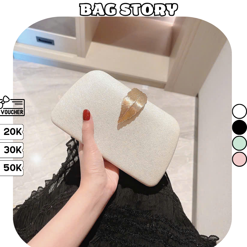 Ví cầm tay nữ Clutch dự tiệc ánh bạc đính lá vàng cao cấp sang trọng đi tiệc đi chơi BAGSTORY TX-153