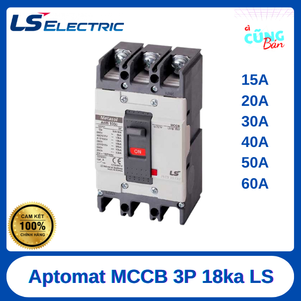 Aptomat khối LS MCCB 3P 15A/20A/30A/40A/50A/60A 18kA – Cầu dao tự động 3 cực LS Electric chính hãng,
