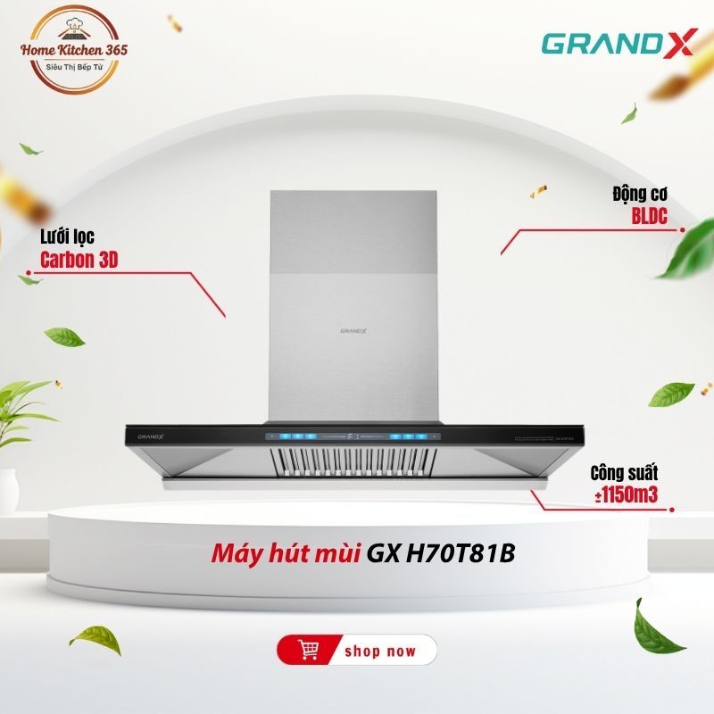 Máy Hút Mùi GrandX GX H70T81B | Máy hút mùi kính cong 70cm GrandX