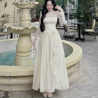 Váy ren tiểu thư cổ tròn 2 lớp