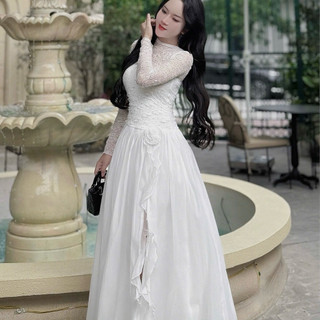 Váy ren tiểu thư cổ tròn 2 lớp