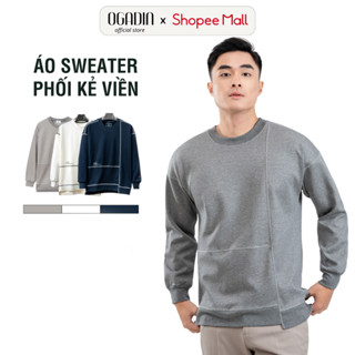  Áo nỉ dài tay nam OGADIN sweater trơn cổ tròn basic nỉ da cá cotton cho nam OAN008 