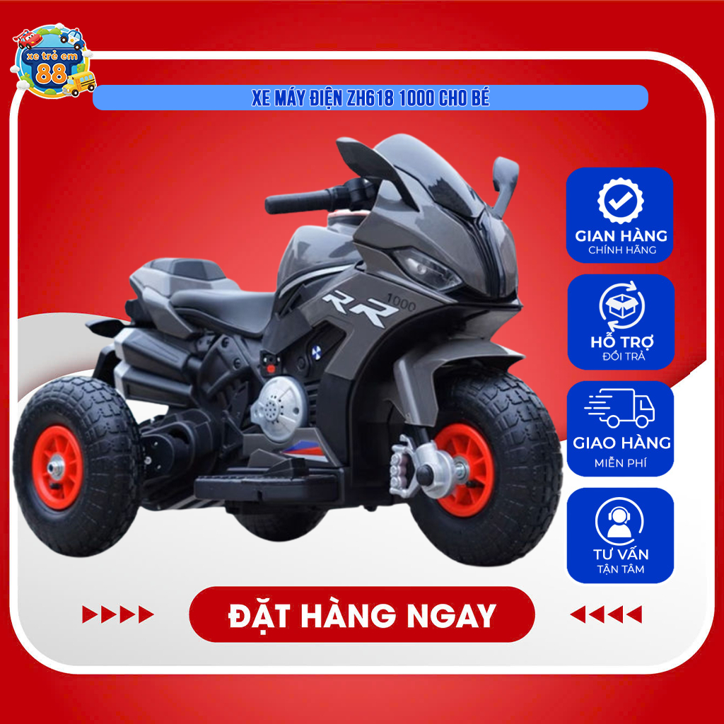 Xe máy mô tô điện cho bé R1000 ZH618 có đèn nhạc, full hộp, tặng kèm sạc