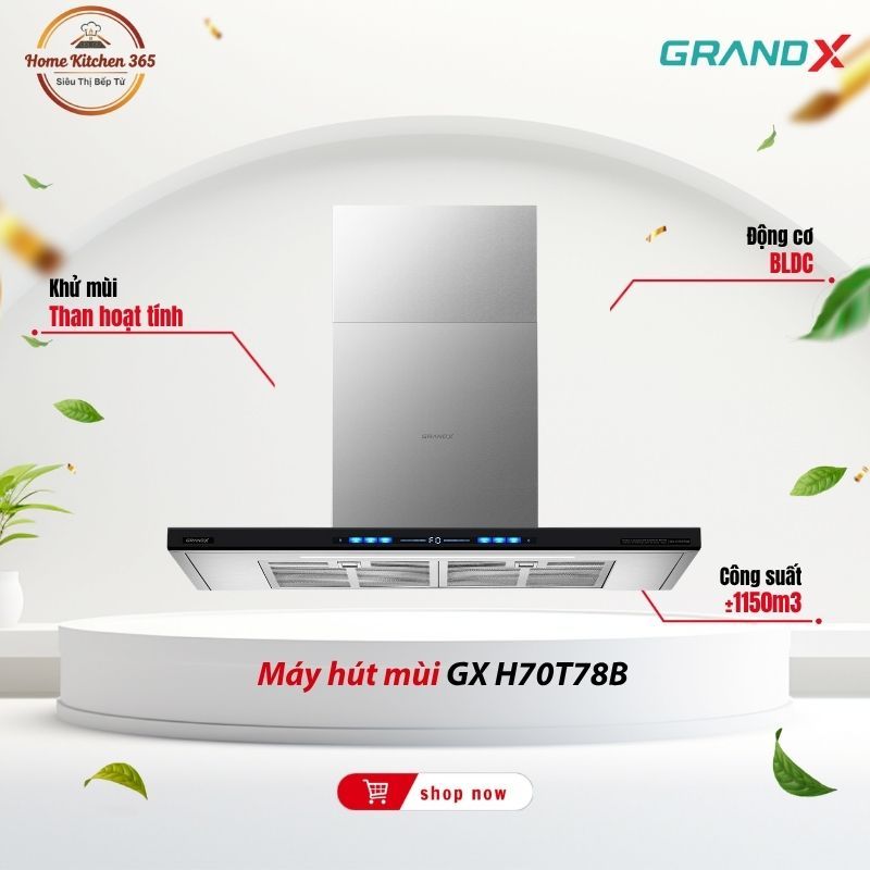 Máy Hút Mùi Áp Tường Chữ T GrandX GX H70T78B | Máy hút mùi kính cong 70cm GrandX