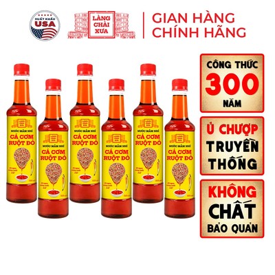 [TẶNG 1 NƯỚC TƯƠNG 125ML] Thùng 6 chai Nước mắm nhỉ truyền thống cá cơm ruột đỏ Làng Chài Xưa 525ml