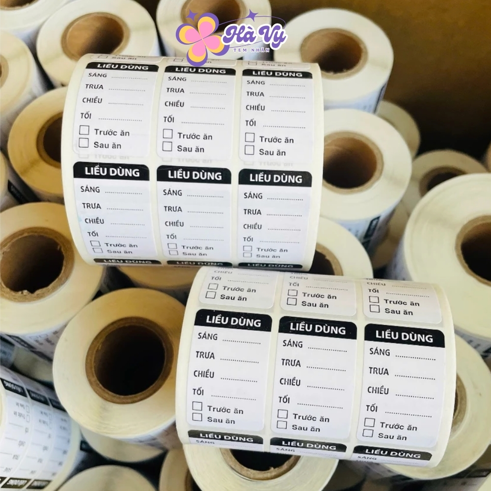 Tem dán nhà thuốc - chia liều dùng MÀU ĐEN cuộn 100 tem, cuộn 2000 tem