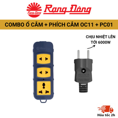 COMBO Ổ cắm + phích đa năng OC10 Rạng Đông công suất cao khả năng chịu tải 6000W, chịu nhiệt, chịu cháy, an toàn