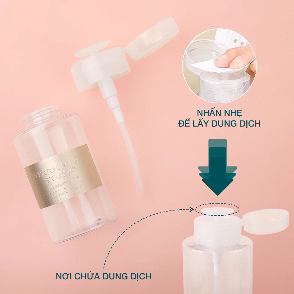 Bình nhún Joyful Nails đựng nước lau gel 200ml  - Lọ đựng dung dịch cồn acetone chuyên dụng làm móng