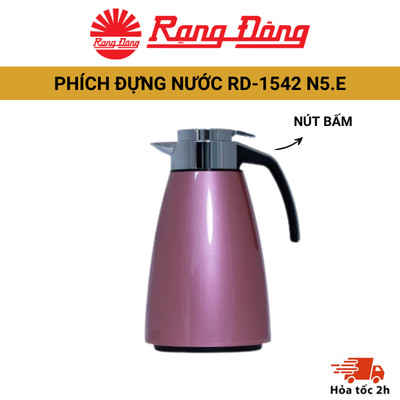 Phích đựng nước Rạng Đông 1.5 lít RD-1542 N5.E, nút bấm thuận tiện, ruột thủy tinh cao cấp kiểu dáng hiện đại tinh tế