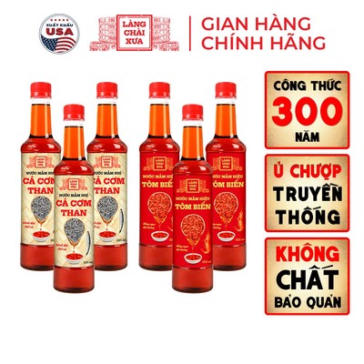 [TẶNG NƯỚC TƯƠNG 125ML] Thùng 6 chai nhựa 525ml 3 THAN 3 TÔM Nước Mắm Nhỉ Truyền Thống Làng Chài Xưa