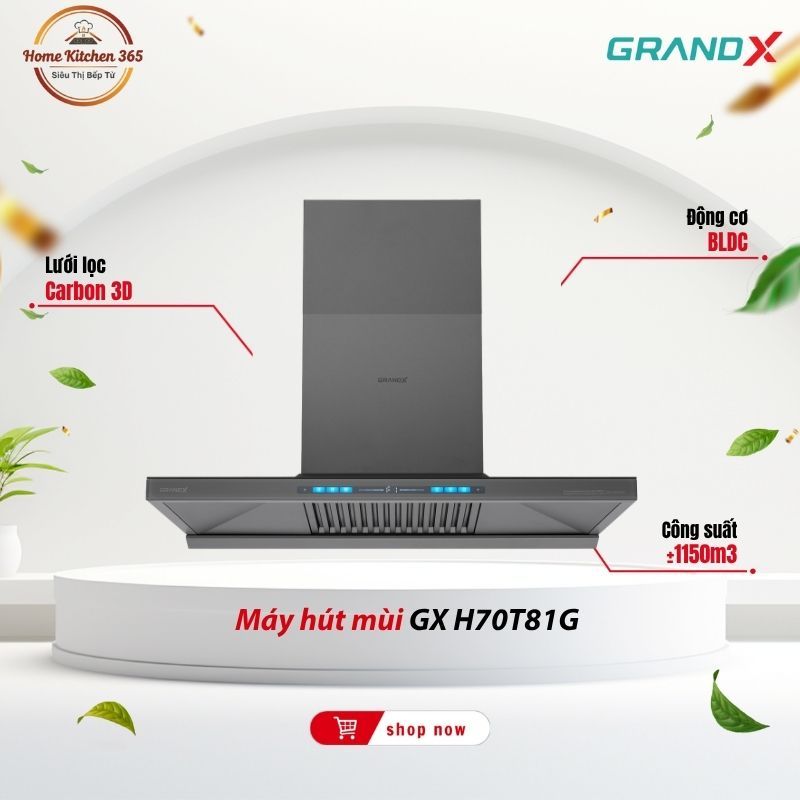 Máy hút mùi GrandX GX H70T81G – Công suất 1150 m³/h, động cơ Smart Inverter