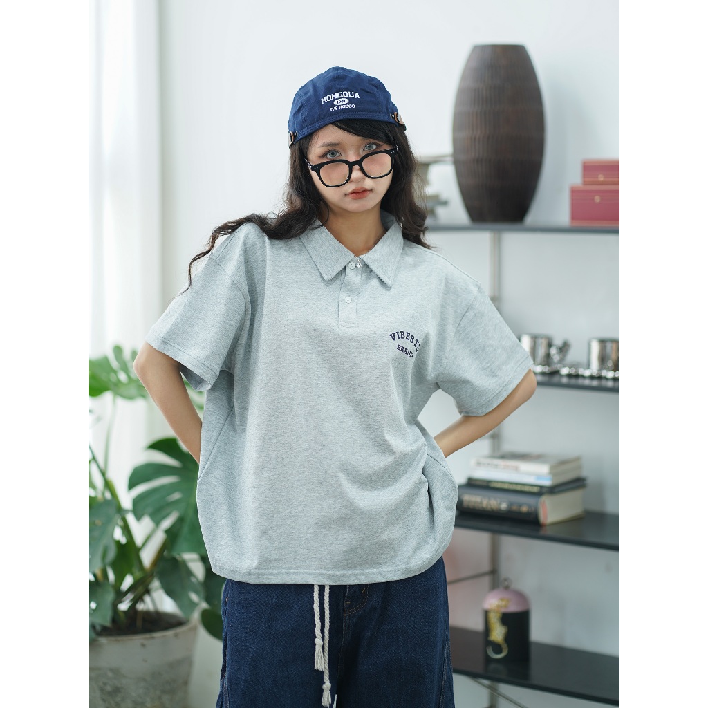 Áo Polo Local Brand VIBESTU " Logo Vibestu ", Áo Polo Boxy Form Rộng Unisex 250Gsm Cotton | BigBuy360 - bigbuy360.vn