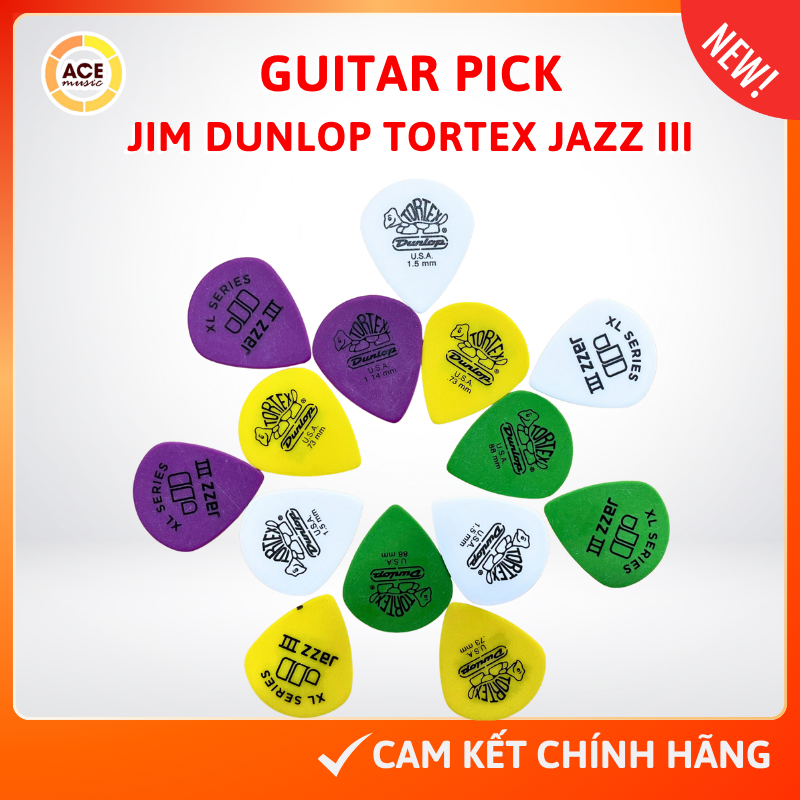Phím đàn guitar pick Jim Dunlop Tortex Jazz III XL 0.73mm, 0.88mm, 1.00mm, 1.14mm, 1.35mm, 1.5mm