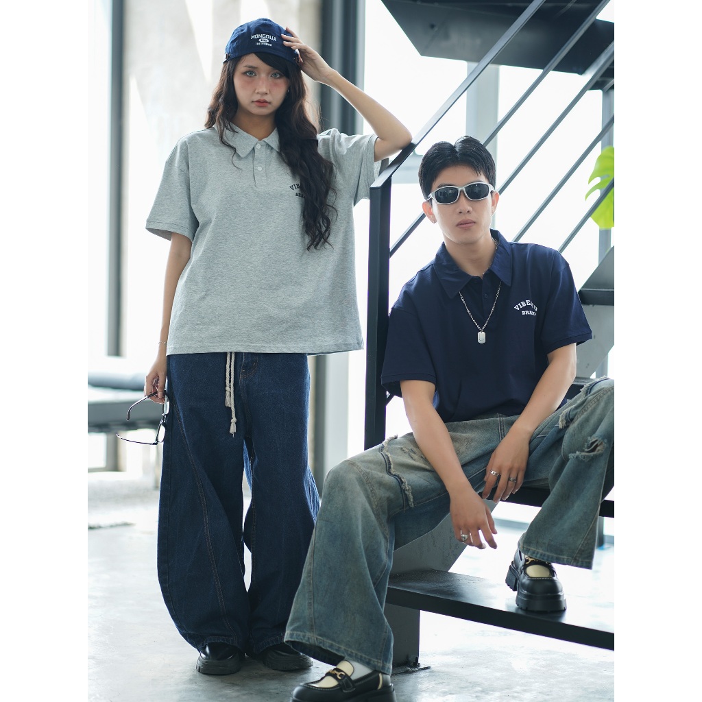 Áo Polo Local Brand VIBESTU " Logo Vibestu ", Áo Polo Boxy Form Rộng Unisex 250Gsm Cotton | BigBuy360 - bigbuy360.vn