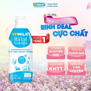   Combo mua 2 chai  Sữa thanh trùng VPMilk Đà Lạt True Milk không đường 950ml - Chỉ giao HCM 