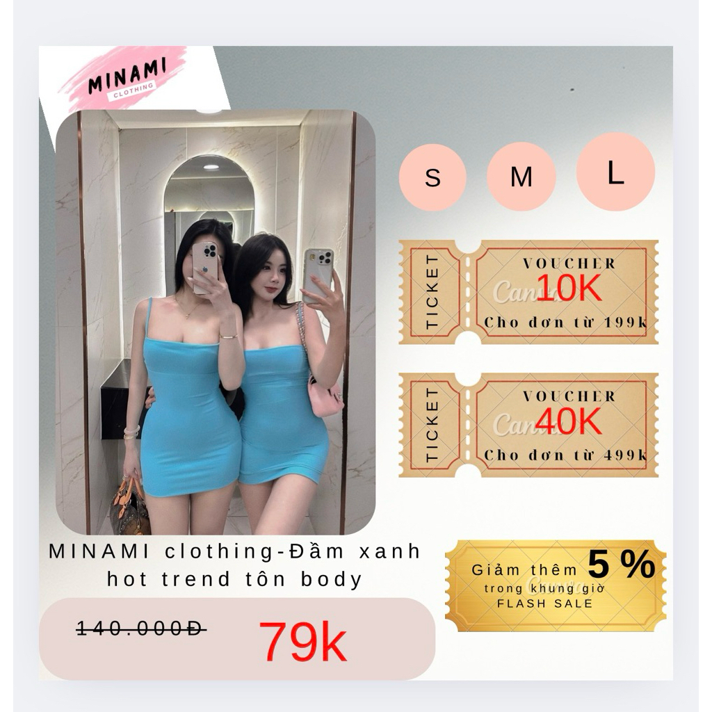 HCM- Đầm xanh dương ôm body tôn dáng MINAMI CLOTHING