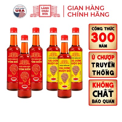 [TẶNG 1 NƯỚC TƯƠNG 125ML] Thùng 6 chai 525ml 3 VÀNG 3 TÔM Nước Mắm Nhỉ Truyền Thống Làng Chài Xưa