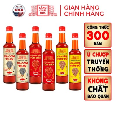 [TẶNG 1 NƯỚC TƯƠNG 125ML] Thùng 6 chai (3 Vị Than - Vàng - Tôm) Nước Mắm Nhỉ Truyền Thống Làng Chài Xưa 525ml/chai nhựa
