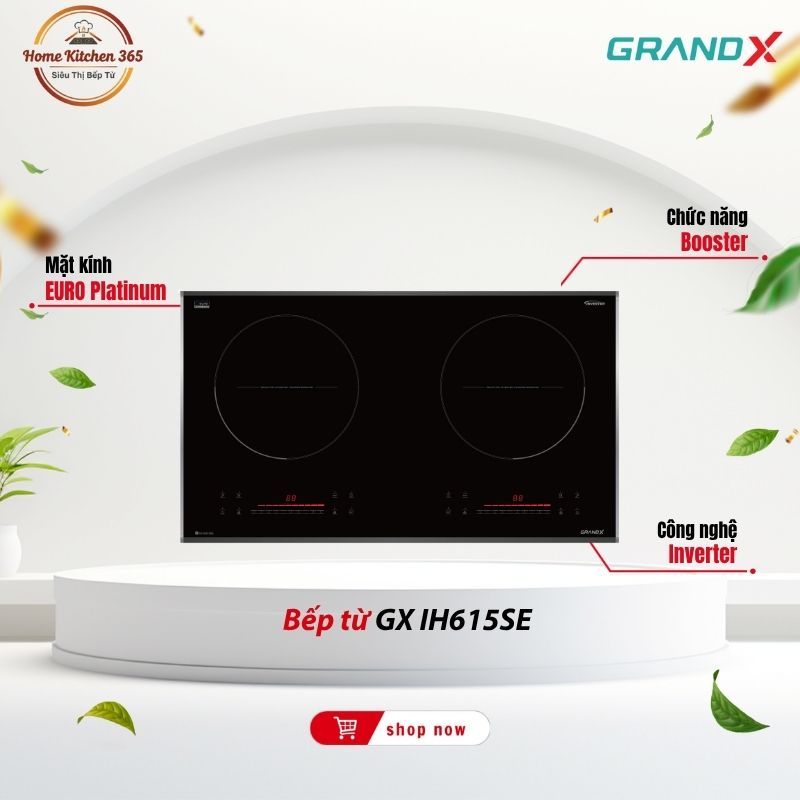 Bếp từ âm đôi GrandX GX IH615SE – Cảm ứng trượt nhạy, công suất mạnh, thiết kế sang trọng