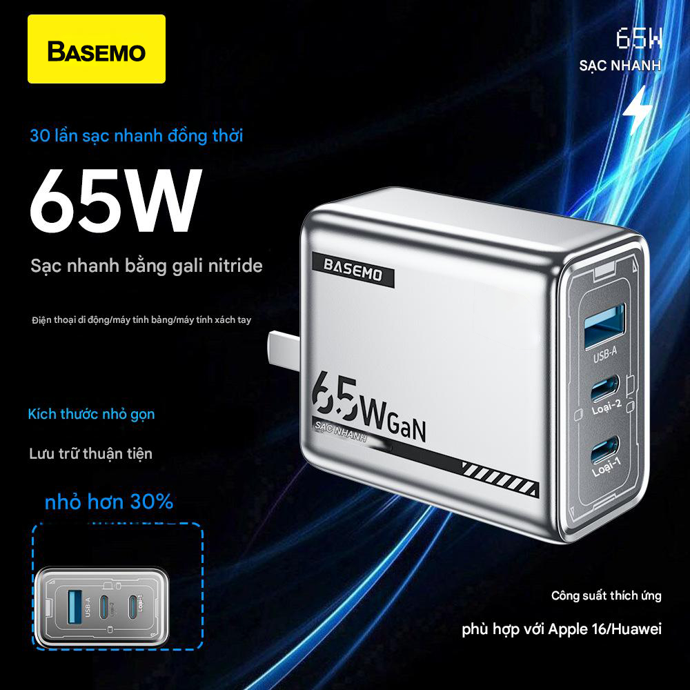 Bộ sạc Hỗ Trợ Sạc Nhanh Cao Cấp Azeada 65w Gan5 , Chuẩn GAN 65W Hàng CHính Hãng (Bảo Hành 12 Tháng)