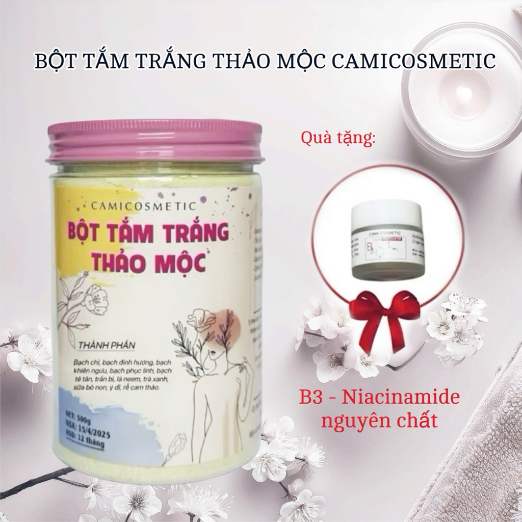 (TẶNG 10G BỘT NIACINAMIDE) BỘT TẮM TRẮNG THẢO MỘC CAMI COSMETIC 500G