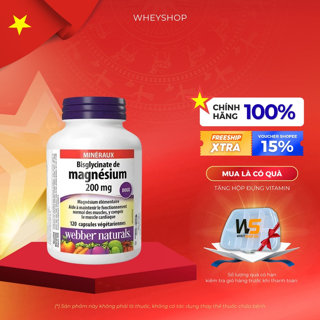 Viên uống bổ sung khoáng chất Magnesium Bisglycinate 200mg ( 120 viên ) - WHEYSHOP HCM