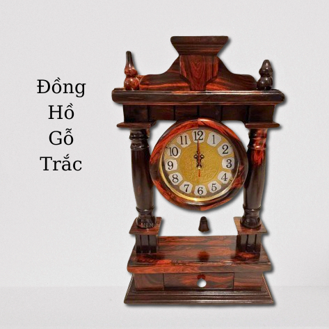 ĐỒNG HỒ TRỤ GỖ TRẮC ĐỂ BÀN CAO 50CM