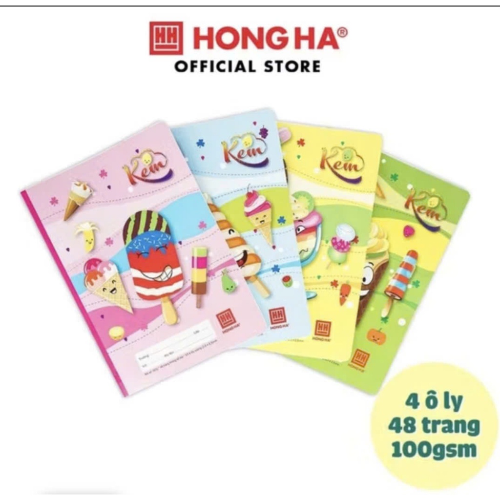 Sét 5 / 10 quyển Vở 4 ô ly 48 trang Hồng Hà School Kem 0532 ( 10 quyển tặng kèm 1 bút gel  ngẫu nhiê