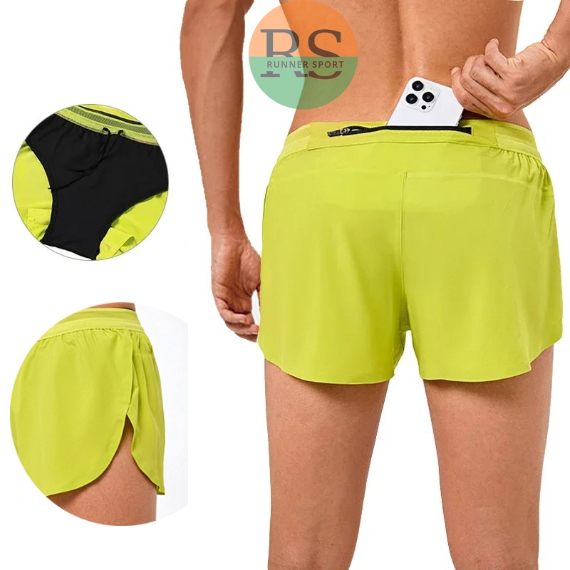 Quần đùi chạy bộ nam có túi đựng điện thoại,2 lớp RS6851A