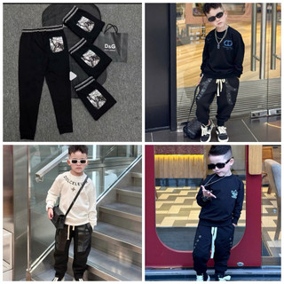  Quần jogger dài bé trai nỉ da cá thêu túi hộp khoá zip hai bên đùi phối eo chun dây rút dài basic 