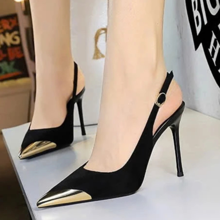 Giày cao gót , mũi nhọn tiểu thư chất da bóng cao cấp mũi vàng kim  đế nhọn 7p--9p mã C06..